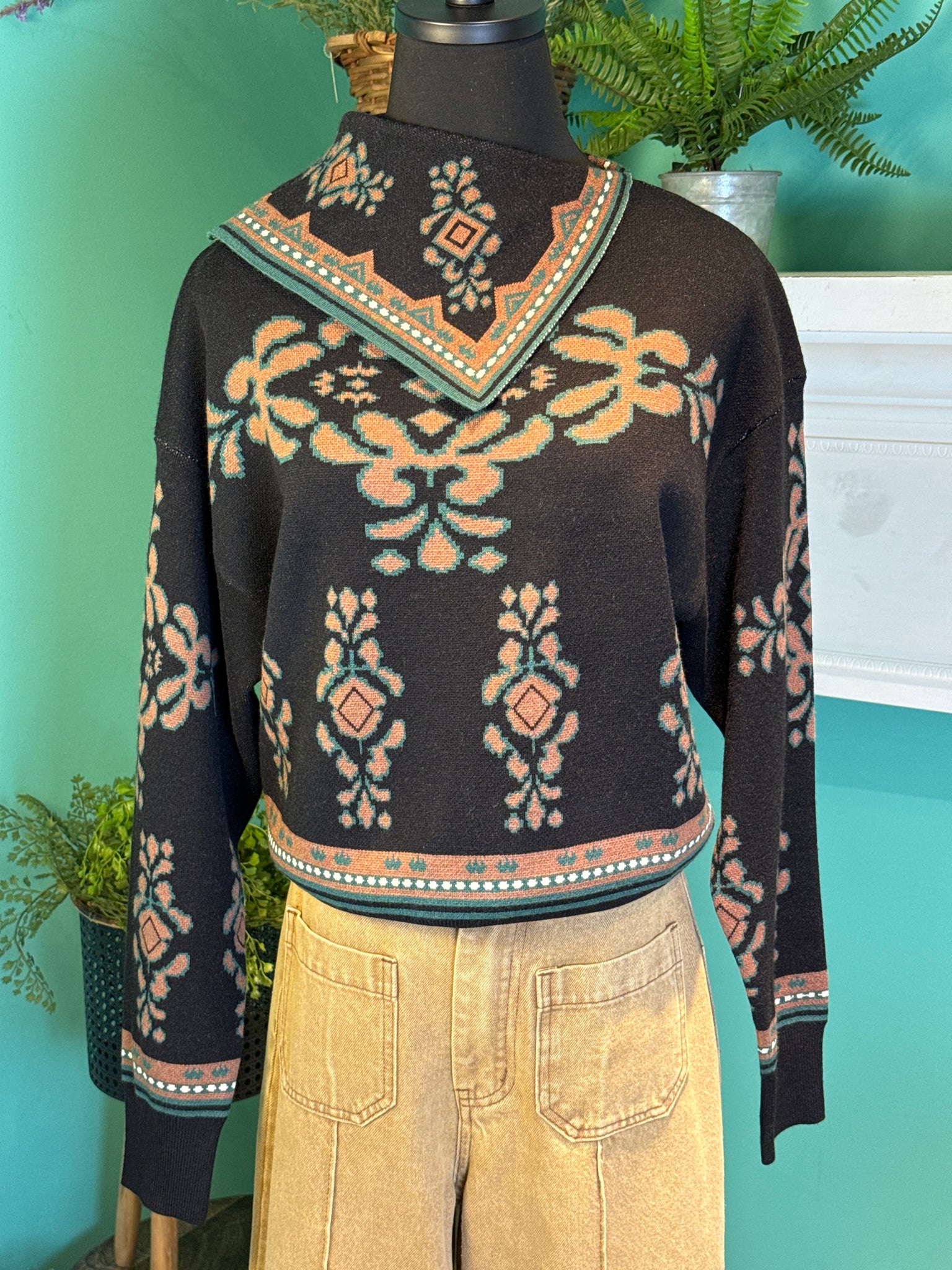 THML Split Collar Print Sweater