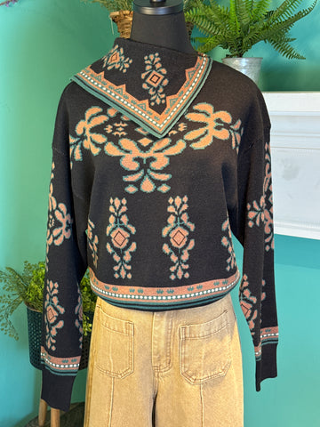 THML Split Collar Print Sweater