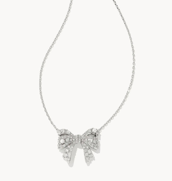 Kendra Scott Gold & Silver Krista Bow Pendant in White Crystal