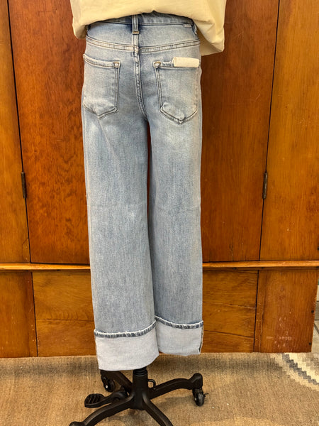 Risen Mid Rise Straight Cuffed Jean with Seaming Detail