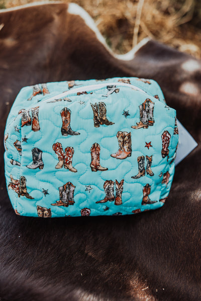 Thunderbird Boots Turquoise Quilted Large Makeup Bag