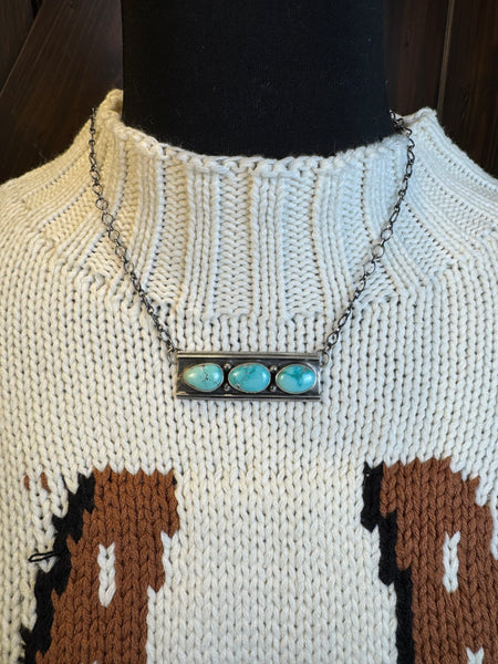 SLL 3 Stone Turquoise Bar Necklace mmm
