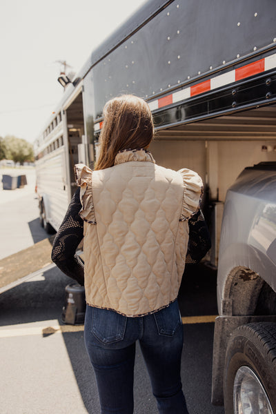 Umgee Leopard Trim Ruffle Vest