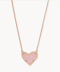 Kendra Scott Ari Heart Short Necklace in Rose Gold Drusy