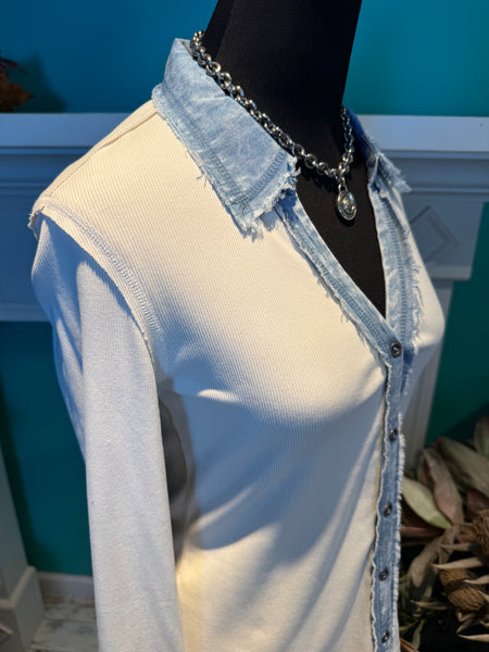 Mystree Thermal Washed Button Down Top
