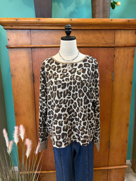 Leopard Jacquard Dolman Sleeve Top