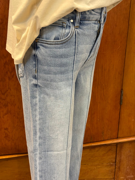 Risen Mid Rise Straight Cuffed Jean with Seaming Detail
