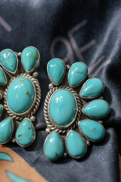 ALZ Turquoise Half Cluster Post Earring