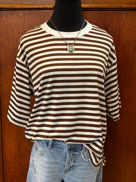 Crew Neck Shot Sleeve Striped Tee