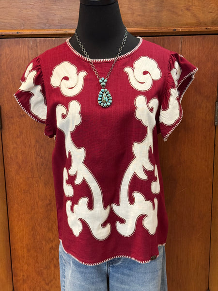 Ruffle Top with Contrast Patch