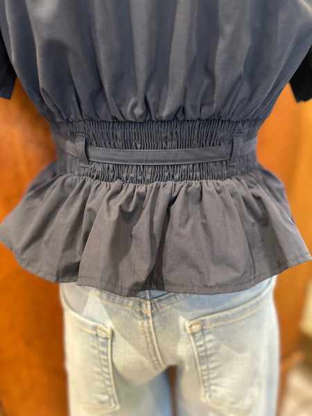 Flutter Sleeve Peplum Poplin Top