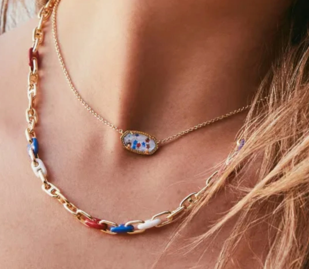 Kendra Scott Red White & Blue Elisa Necklace in Gold & Silver