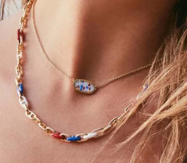 Kendra Scott Red White & Blue Elisa Necklace in Gold & Silver