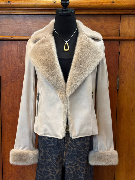 Joseph Ribkoff Faux Leather/Fur Biker Jacket