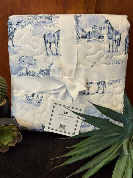 Donkey Toile Blue Baby Blanket