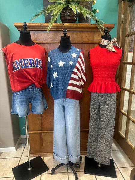 4th of July Rib Star Patch Knit Top