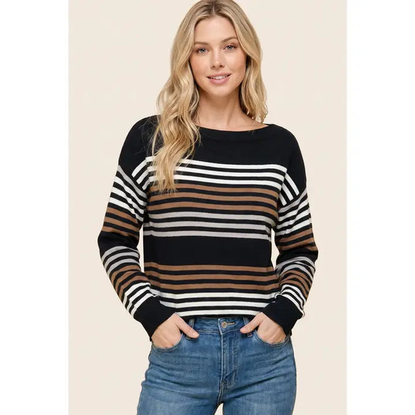 Boat Neck Multi Stripe Sweater