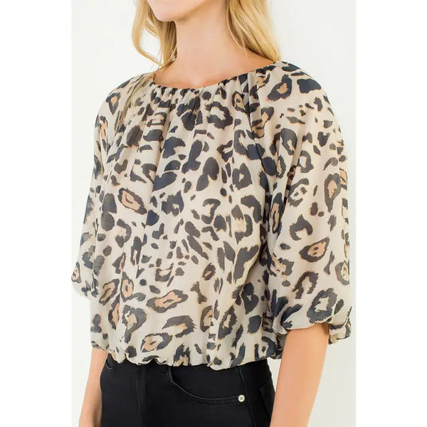 Leopard Puff Sleeve Top