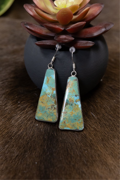 ALZ Wire Turquoise Slab with Silver Earrings