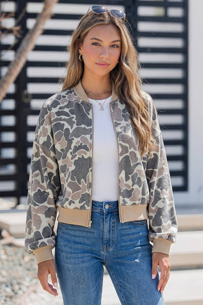 Camo Print Bomber Jacket