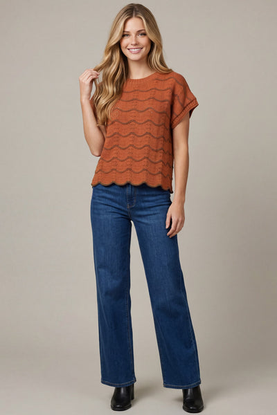 Scallop Striped Knit Sweater