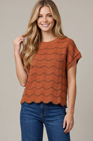 Scallop Striped Knit Sweater
