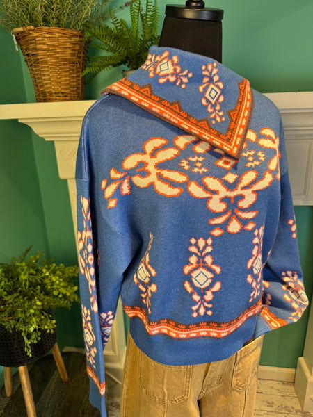 THML Split Collar Print Sweater