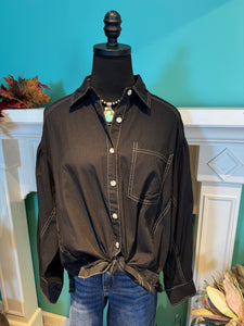 Ive/SoMe Contrast Stitch Button Up Shirt