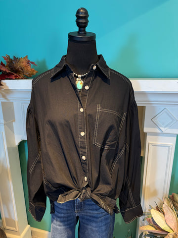 Ive/SoMe Contrast Stitch Button Up Shirt