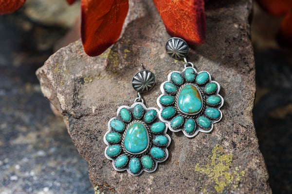 14 Stone Turquoise Post Earring