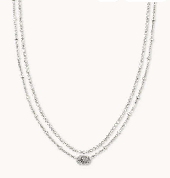 Kendra Scott Emilie Silver Multi Strand Necklace in Platinum Drusy