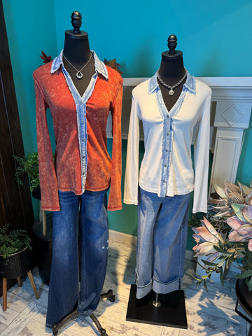 Mystree Thermal Washed Button Down Top