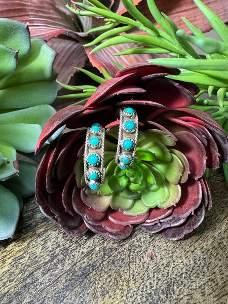 ALZ Texas Medium Zuni Style Turquoise Hoop Earring