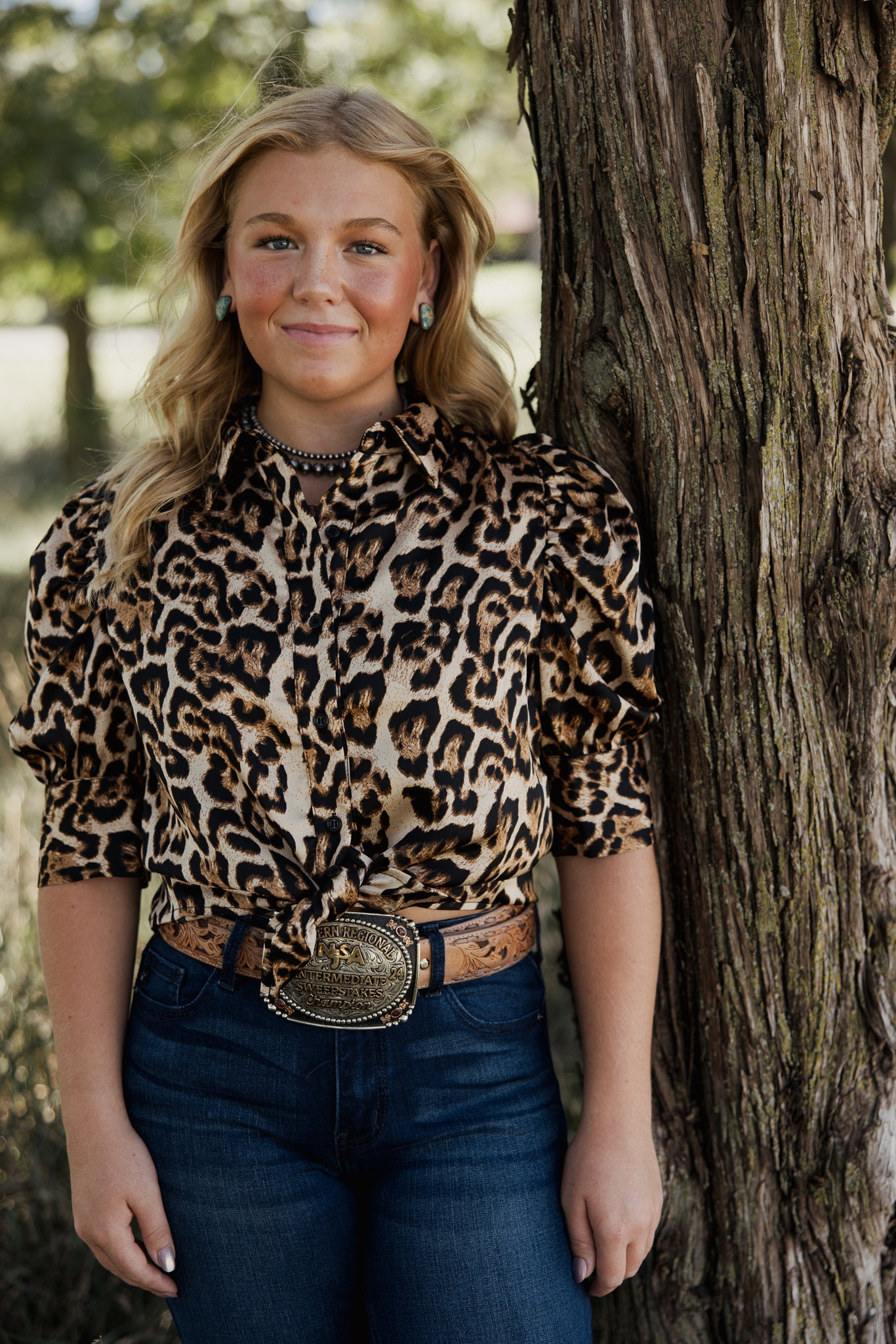 Vine & Love Puff Sleeve Leopard Top