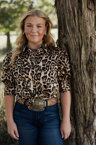 Vine & Love Puff Sleeve Leopard Top