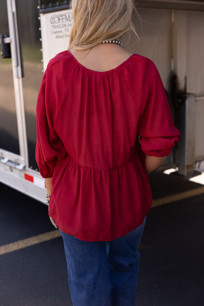 Vine & Love Smocked V-Neck Top