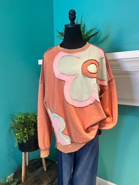 Easel Long Sleeve Flower Patch Top