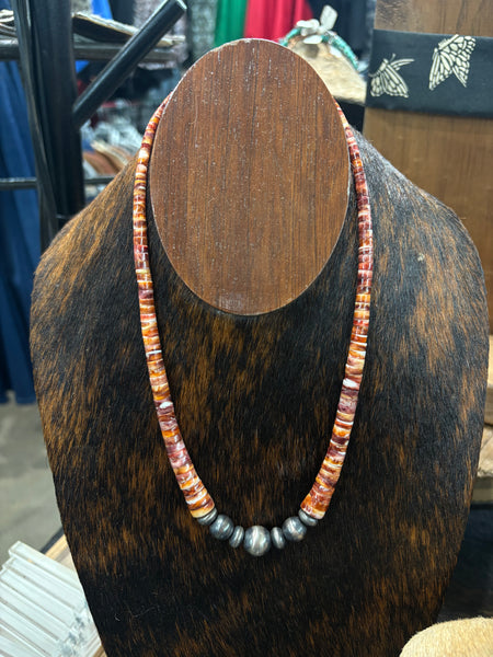 Orange Spiny Oyster Necklace with Navajo