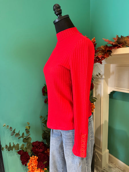 Liverpool Long Sleeve Mock Neck Knit Top W/ Button Detail