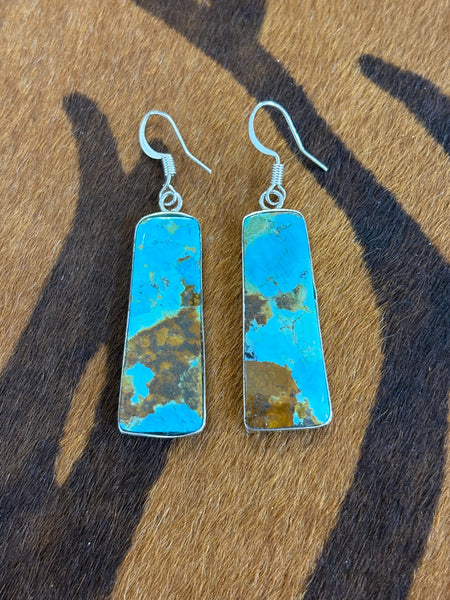 Wrapped Silver Turquoise Slab Earrings