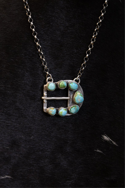 ALZ 7 Stone Turquoise Buckle Necklace