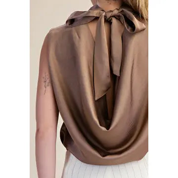 High Mock Neck Sleeveless Flowy Back Tie Too