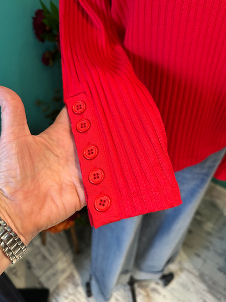 Liverpool Long Sleeve Mock Neck Knit Top W/ Button Detail