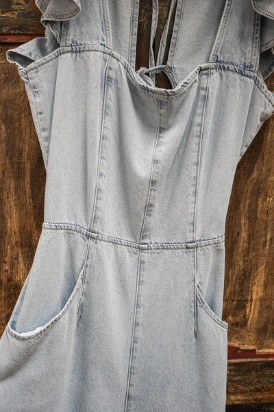 Ruffle Denim Jumpsuit