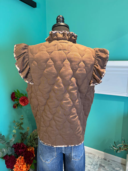 Umgee Leopard Trim Ruffle Vest