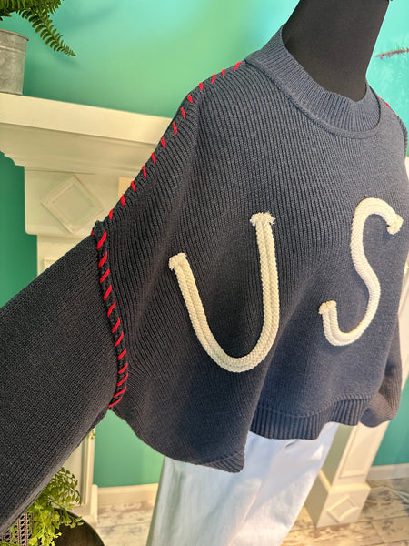 USA Rope Letter Sweater