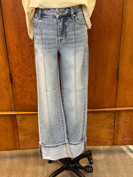 Risen Mid Rise Straight Cuffed Jean with Seaming Detail