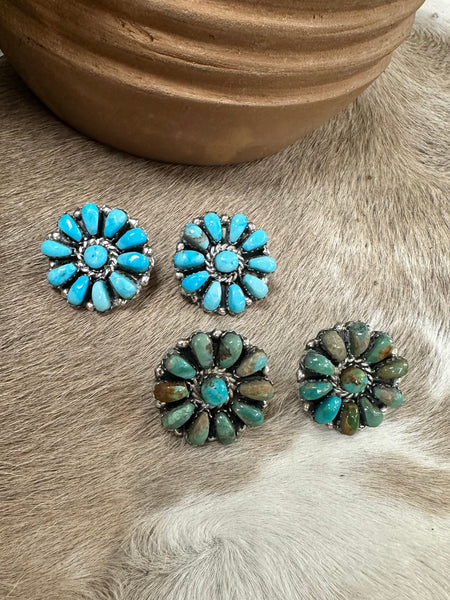 ALZ Round Turquoise Cluster Post Earrings