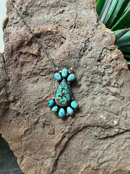 Tear Drop 9 Stone Turquoise Necklace