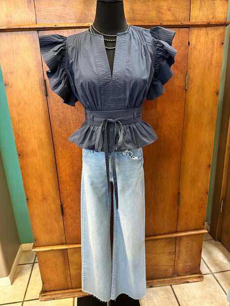 Flutter Sleeve Peplum Poplin Top